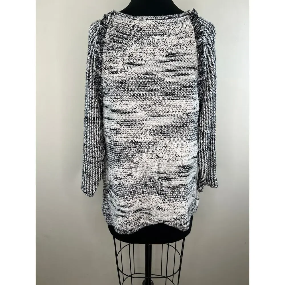 Anthropologie MOTH Black White Slub Knit 3/4 Sleeve Pullover Sweater M Medium